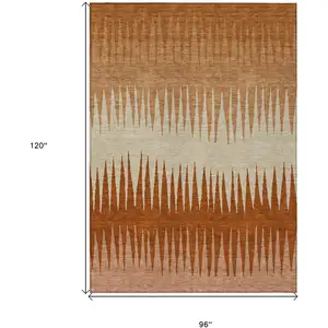 Photo of Copper Brown And Beige Striped Washable Indoor Outdoor Area Rug