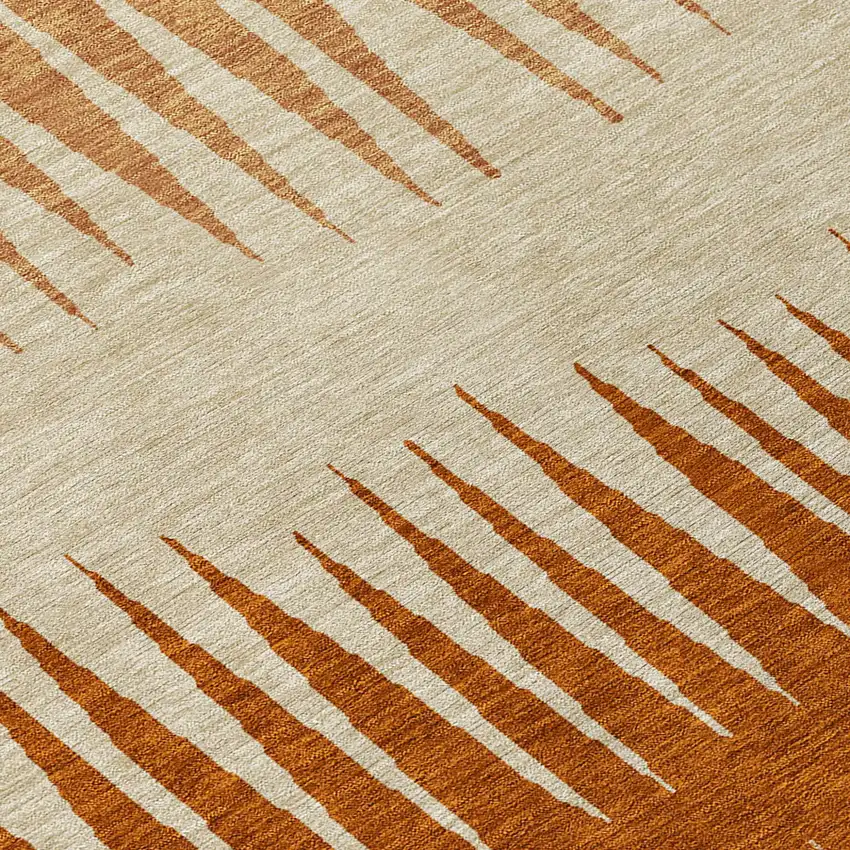 Copper Brown And Beige Striped Washable Indoor Outdoor Area Rug Photo 6