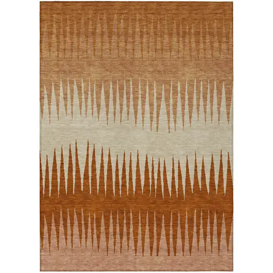 Copper Brown And Beige Striped Washable Indoor Outdoor Area Rug Photo 2