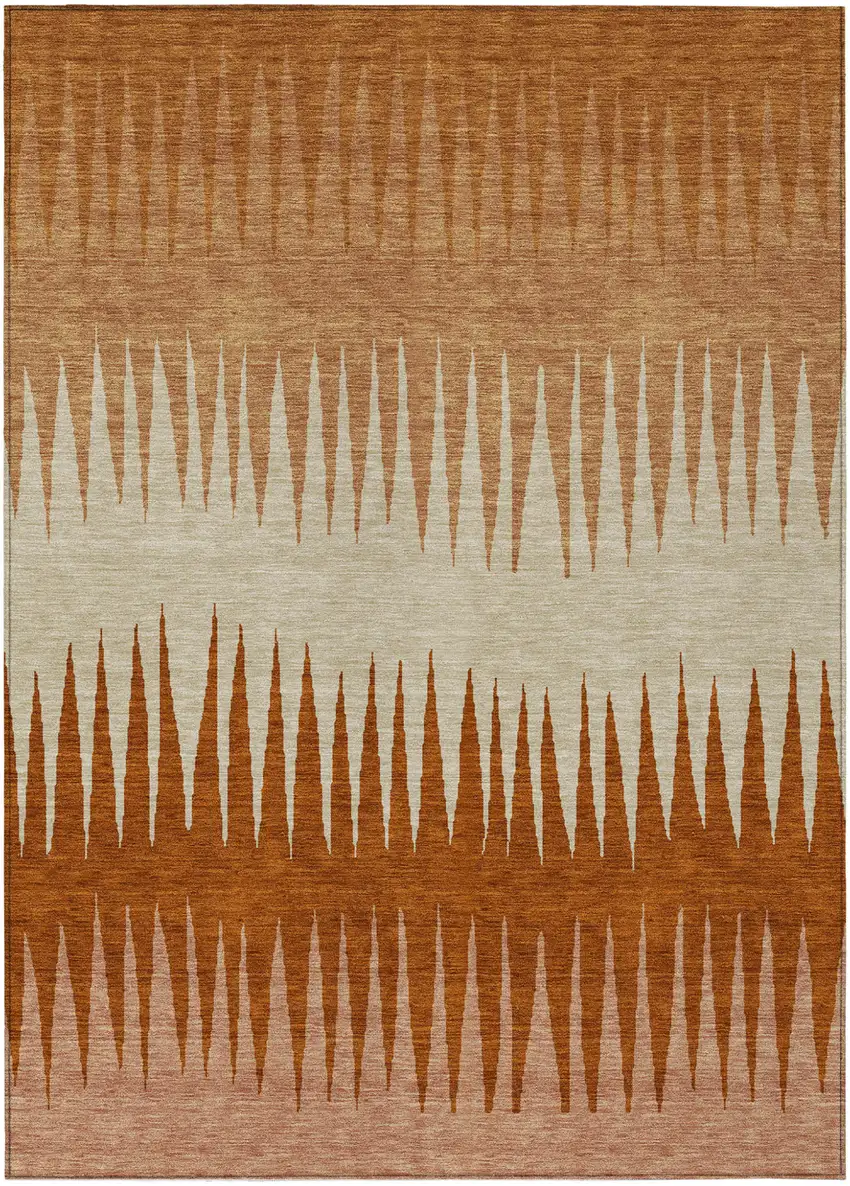 Copper Brown And Beige Striped Washable Indoor Outdoor Area Rug Photo 2