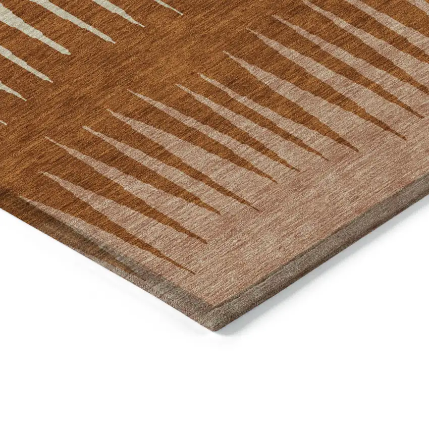 Copper Brown And Beige Striped Washable Indoor Outdoor Area Rug Photo 5