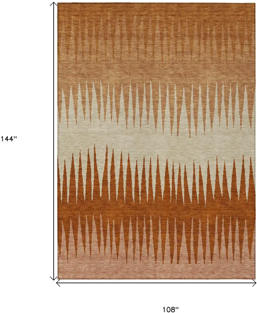 Copper Brown And Beige Striped Washable Indoor Outdoor Area Rug Photo 3