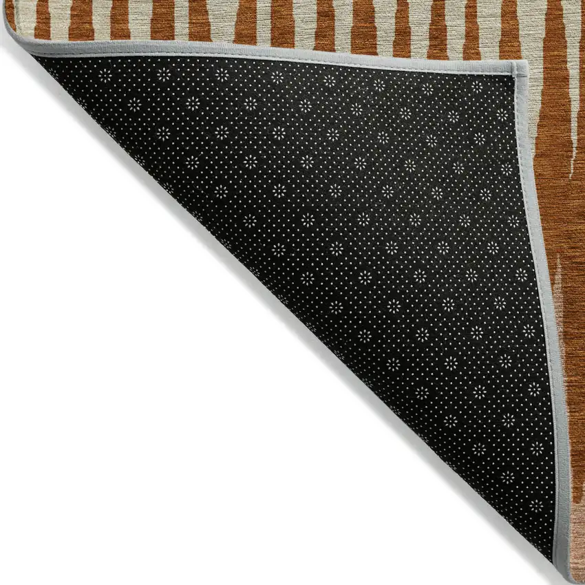 Copper Brown And Beige Striped Washable Indoor Outdoor Area Rug Photo 4