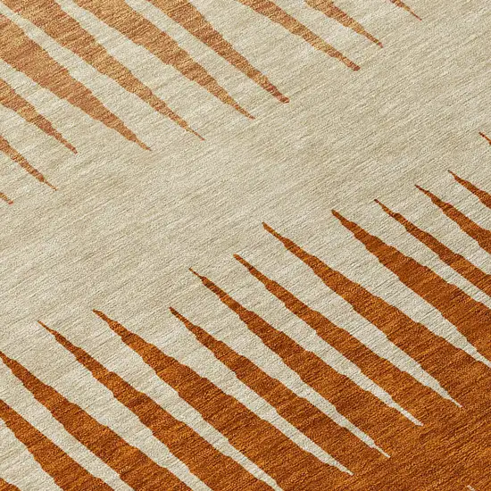 Copper Brown And Beige Striped Washable Indoor Outdoor Area Rug Photo 6