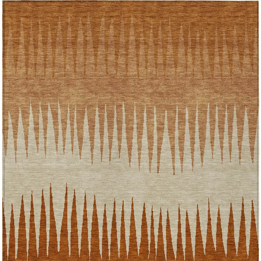 Copper Brown And Beige Striped Washable Indoor Outdoor Area Rug Photo 8