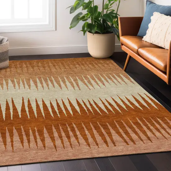 Copper Brown And Beige Striped Washable Indoor Outdoor Area Rug Photo 9