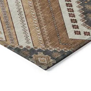 Photo of Copper Brown And Beige Tribal Washable Indoor Outdoor Area Rug