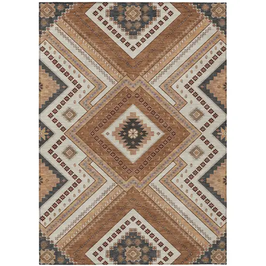 Copper Brown And Beige Tribal Washable Indoor Outdoor Area Rug Photo 2