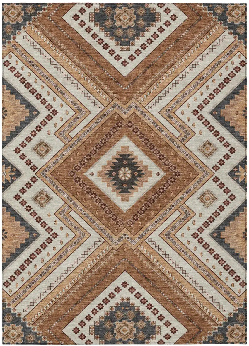 Copper Brown And Beige Tribal Washable Indoor Outdoor Area Rug Photo 2