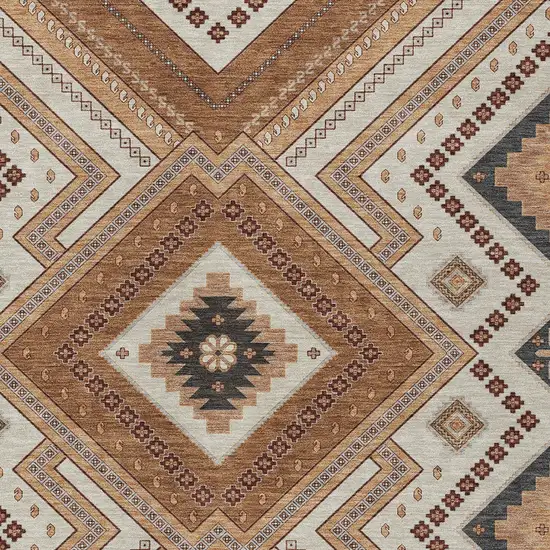 Copper Brown And Beige Tribal Washable Indoor Outdoor Area Rug Photo 5