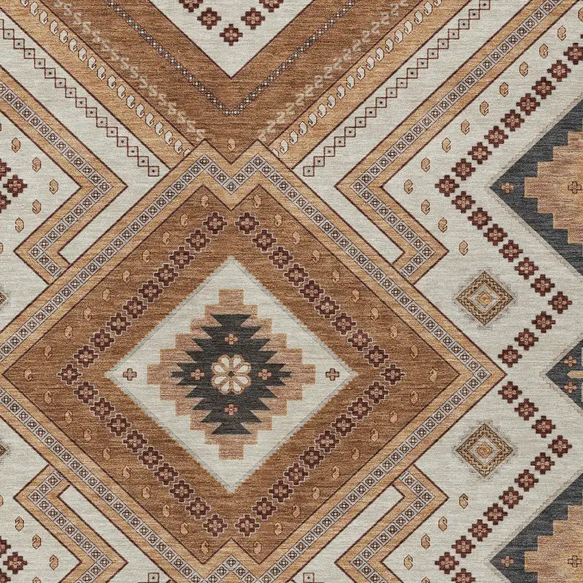 Copper Brown And Beige Tribal Washable Indoor Outdoor Area Rug Photo 5