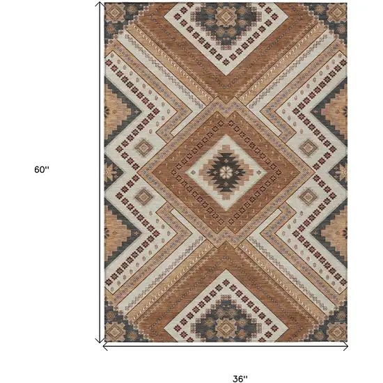 Copper Brown And Beige Tribal Washable Indoor Outdoor Area Rug Photo 7