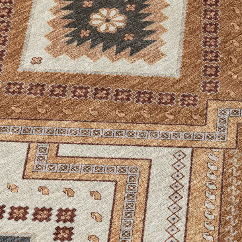 Copper Brown And Beige Tribal Washable Indoor Outdoor Area Rug Photo 3