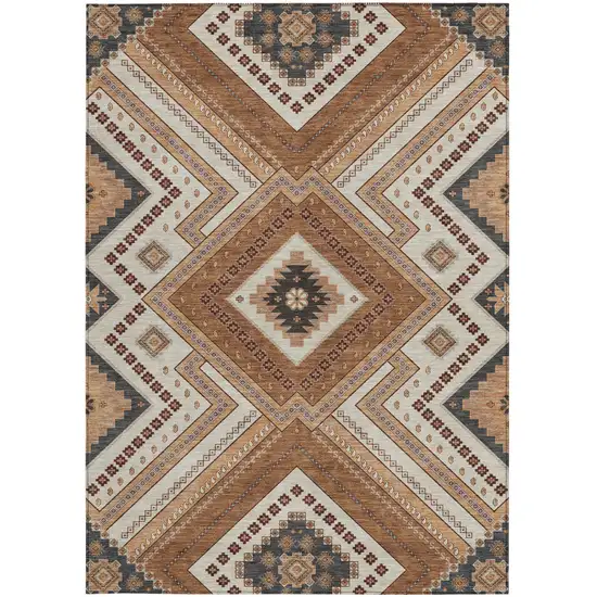 Copper Brown And Beige Tribal Washable Indoor Outdoor Area Rug Photo 5