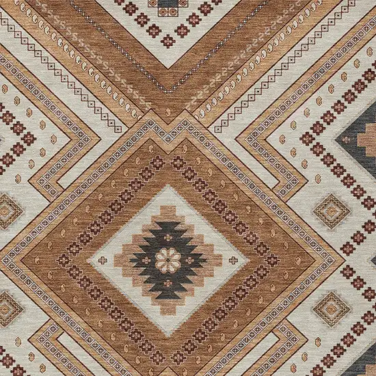 Copper Brown And Beige Tribal Washable Indoor Outdoor Area Rug Photo 5