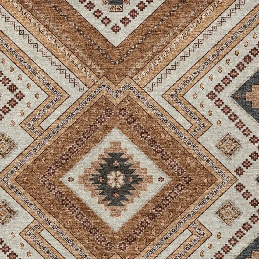 Copper Brown And Beige Tribal Washable Indoor Outdoor Area Rug Photo 5