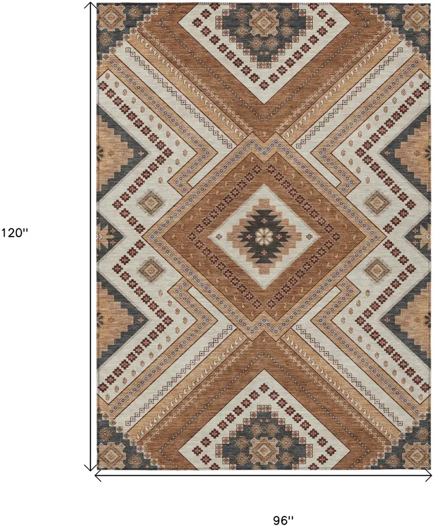 Copper Brown And Beige Tribal Washable Indoor Outdoor Area Rug Photo 3
