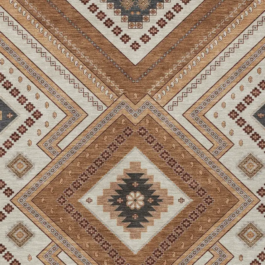 Copper Brown And Beige Tribal Washable Indoor Outdoor Area Rug Photo 5