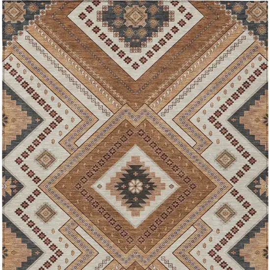 Copper Brown And Beige Tribal Washable Indoor Outdoor Area Rug Photo 7