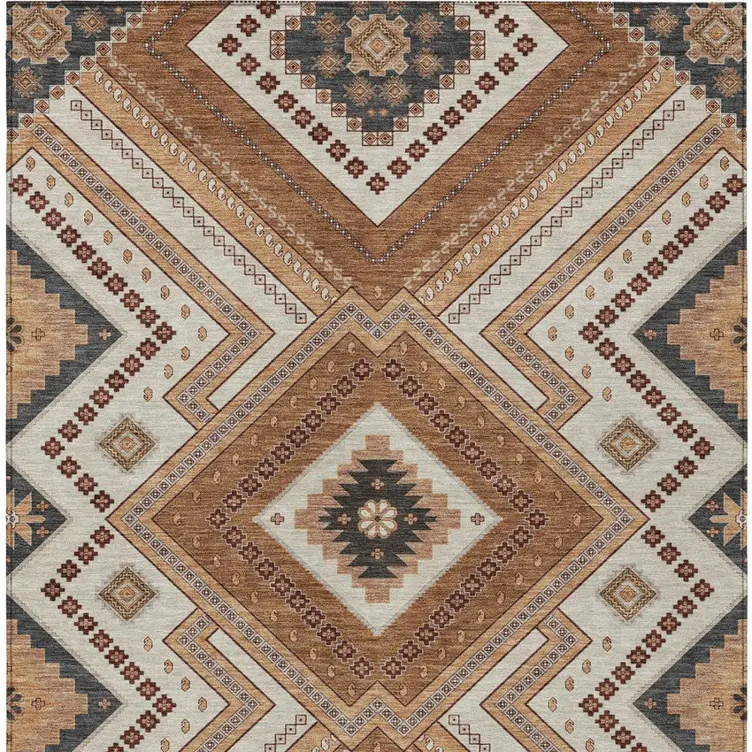 Copper Brown And Beige Tribal Washable Indoor Outdoor Area Rug Photo 7