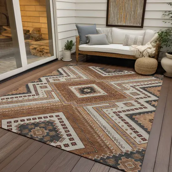 Copper Brown And Beige Tribal Washable Indoor Outdoor Area Rug Photo 8