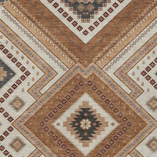 Copper Brown And Beige Tribal Washable Indoor Outdoor Area Rug Photo 5