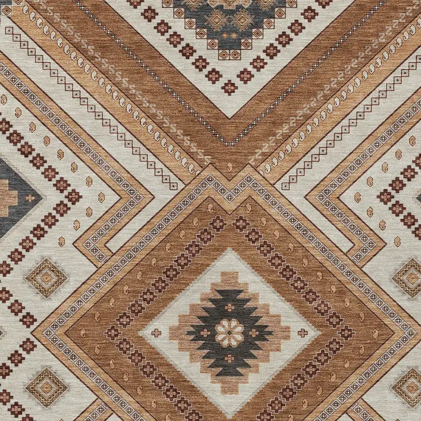 Copper Brown And Beige Tribal Washable Indoor Outdoor Area Rug Photo 5