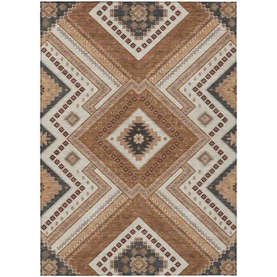 Copper Brown And Beige Tribal Washable Indoor Outdoor Area Rug Photo 2
