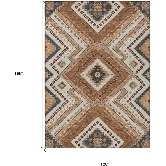 Copper Brown And Beige Tribal Washable Indoor Outdoor Area Rug Photo 3