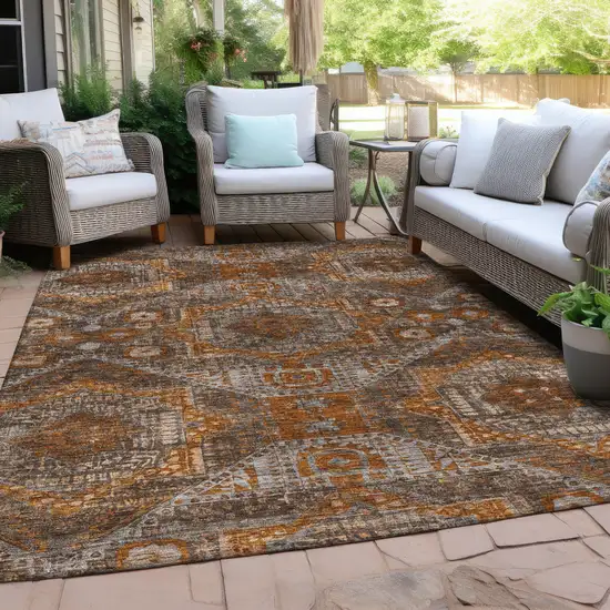 Copper Brown And Gray Moroccan Washable Indoor Outdoor Area Rug Photo 5