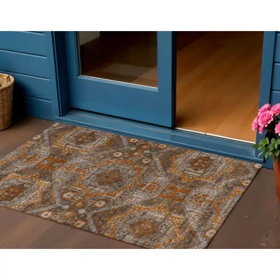 Copper Brown And Gray Moroccan Washable Indoor Outdoor Area Rug Photo 2