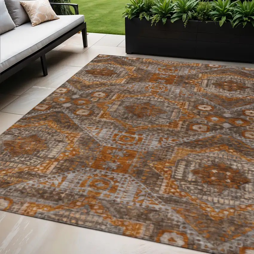 Copper Brown And Gray Moroccan Washable Indoor Outdoor Area Rug Photo 2