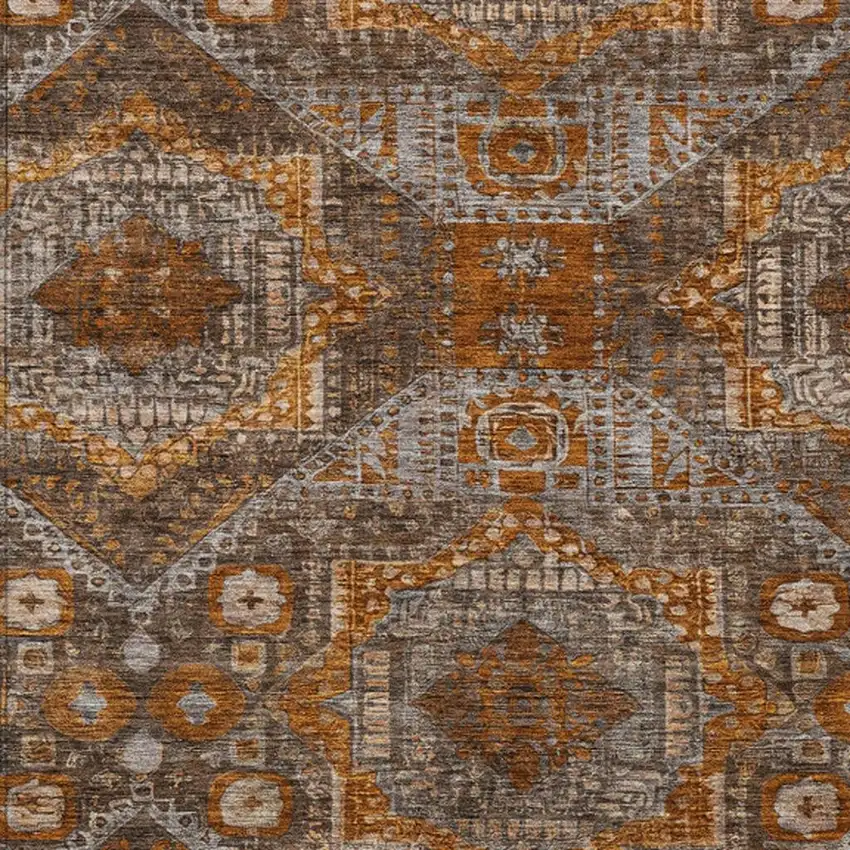 Copper Brown And Gray Moroccan Washable Indoor Outdoor Area Rug Photo 3