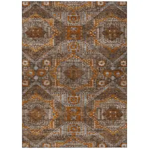 Photo of Copper Brown And Gray Moroccan Washable Indoor Outdoor Area Rug