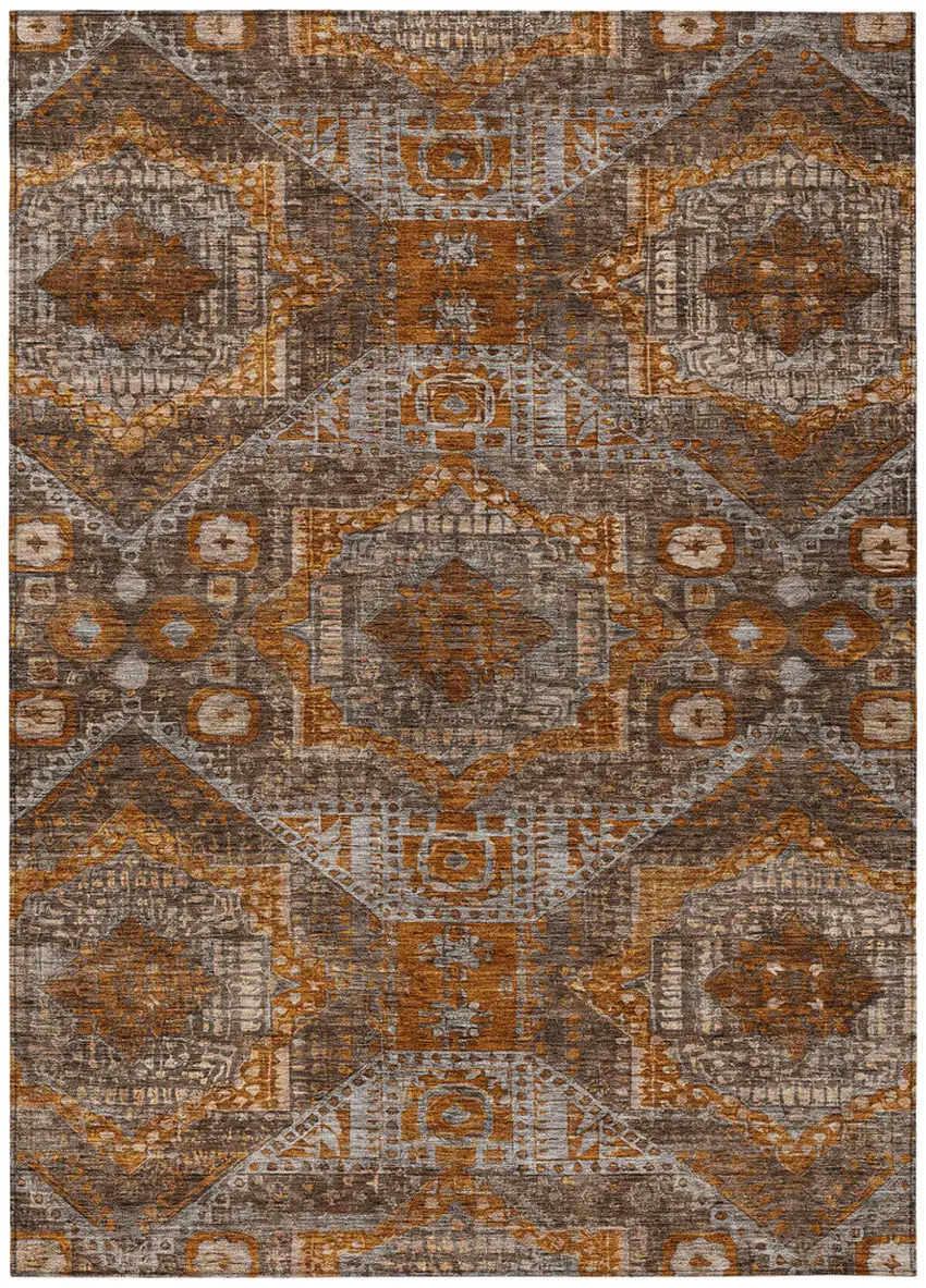 Copper Brown And Gray Moroccan Washable Indoor Outdoor Area Rug Photo 1