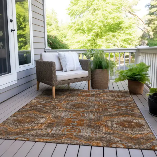 Copper Brown And Gray Moroccan Washable Indoor Outdoor Area Rug Photo 8