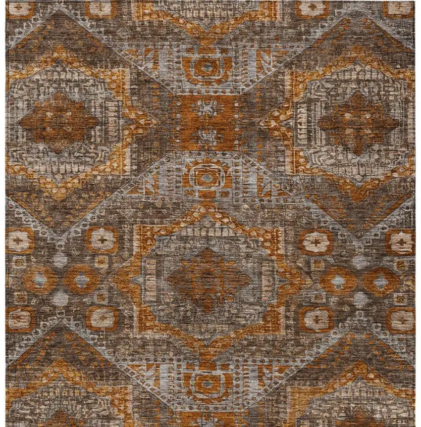 Copper Brown And Gray Moroccan Washable Indoor Outdoor Area Rug Photo 3
