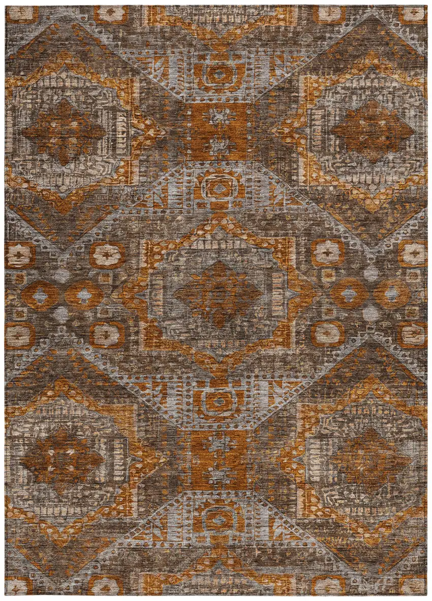 Copper Brown And Gray Moroccan Washable Indoor Outdoor Area Rug Photo 4