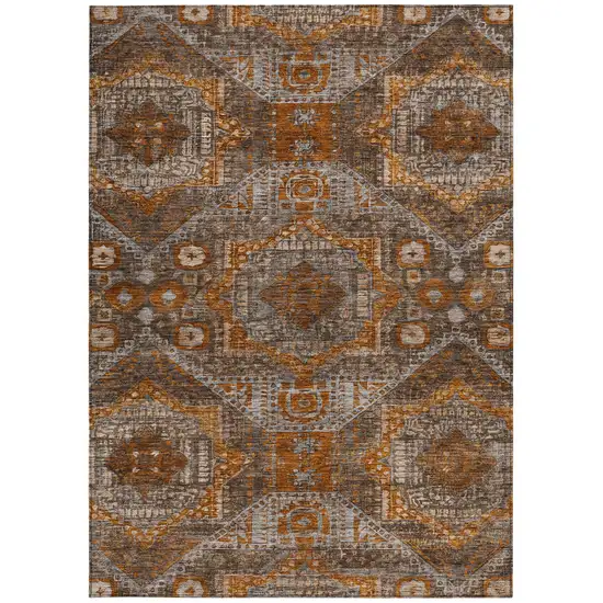 Copper Brown And Gray Moroccan Washable Indoor Outdoor Area Rug Photo 3