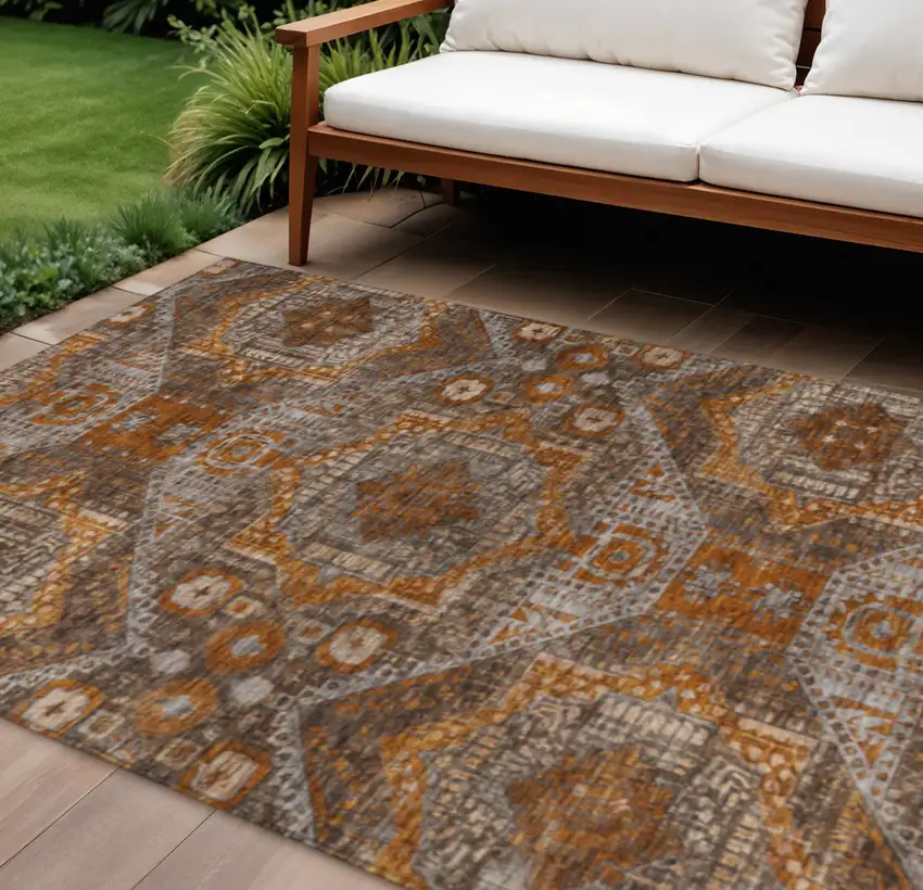Copper Brown And Gray Moroccan Washable Indoor Outdoor Area Rug Photo 2