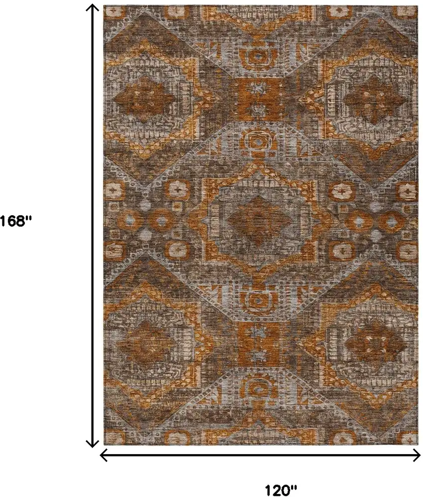 Copper Brown And Gray Moroccan Washable Indoor Outdoor Area Rug Photo 9