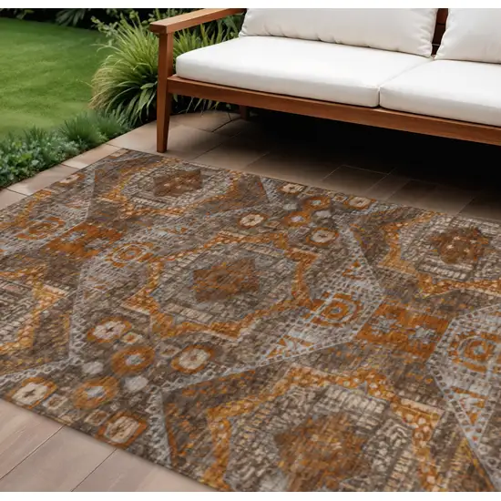 Copper Brown And Gray Moroccan Washable Indoor Outdoor Area Rug Photo 2
