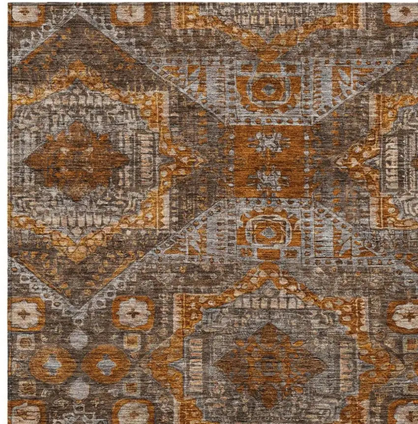 Copper Brown And Gray Moroccan Washable Indoor Outdoor Area Rug Photo 7