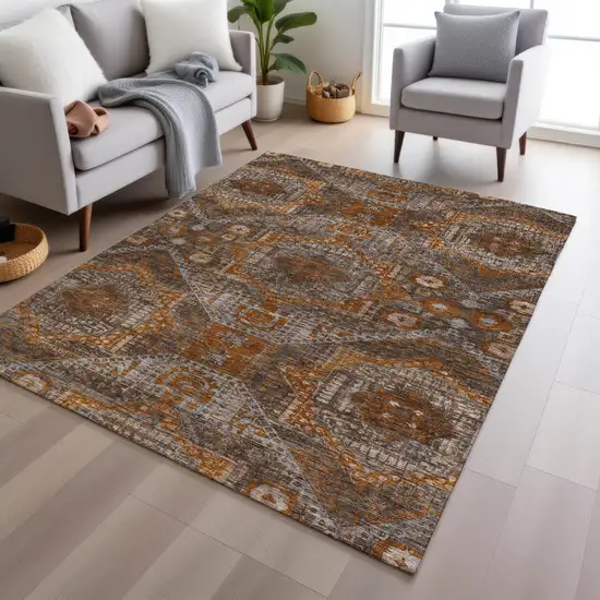 Copper Brown And Gray Moroccan Washable Indoor Outdoor Area Rug Photo 6