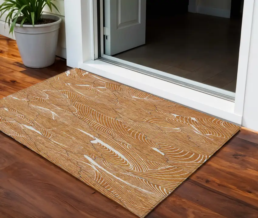 Copper Brown And Ivory Abstract Washable Indoor Outdoor Area Rug Photo 1