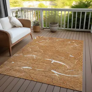 Photo of Copper Brown And Ivory Abstract Washable Indoor Outdoor Area Rug