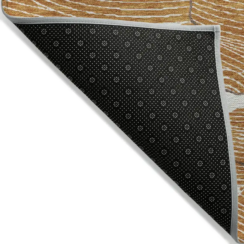 Copper Brown And Ivory Abstract Washable Indoor Outdoor Area Rug Photo 5