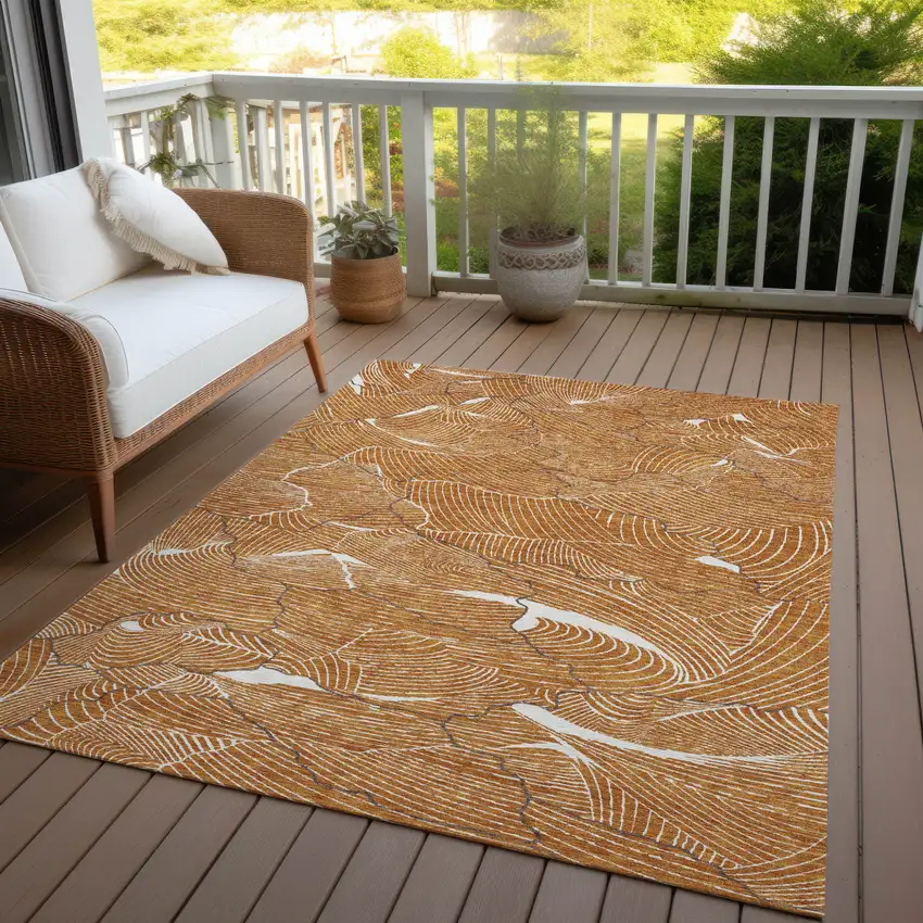 Copper Brown And Ivory Abstract Washable Indoor Outdoor Area Rug Photo 8