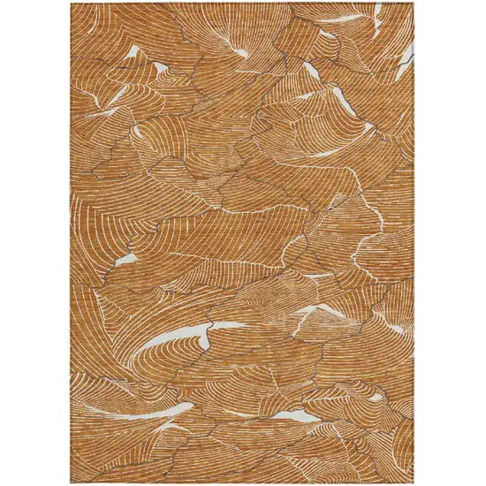 Copper Brown And Ivory Abstract Washable Indoor Outdoor Area Rug Photo 7
