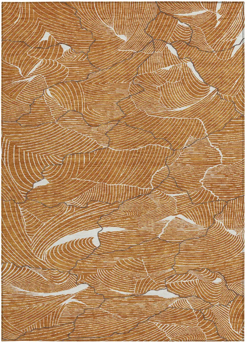 Copper Brown And Ivory Abstract Washable Indoor Outdoor Area Rug Photo 7